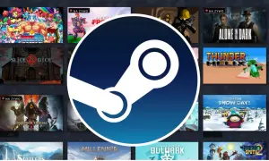 Ikona Steam na tle gier. Dowiedz się, jak zaktualizować Steam, aby cieszyć się nowościami i poprawkami.