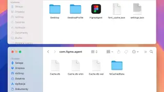 Przykładowe okno Findera pokazujące folder z aplikacją Figma i jej pliki cache. Dowiedz się, jak odinstalować aplikacje na laptopie.