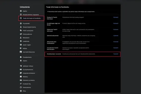 Ustawienia Facebooka: "Twoje informacje na Facebooku" > "Dezaktywacja i usuwanie". Tu dowiesz się, jak usunąć konto Messenger z telefonu.
