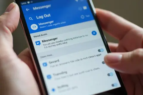 Ustawienia Messengera na telefonie. Widoczna opcja "Wyloguj" i przełączniki powiadomień. Dowiedz się, jak wyłączyć Messengera.
