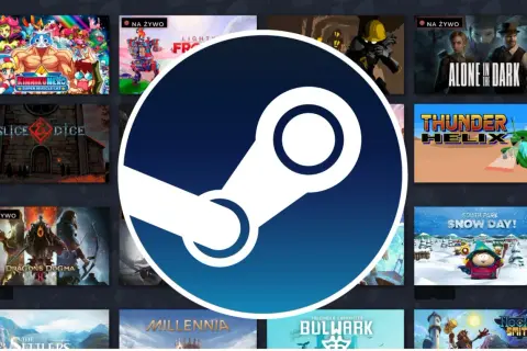 Ikona Steam na tle gier. Dowiedz się, jak zaktualizować Steam, aby cieszyć się nowościami i poprawkami.