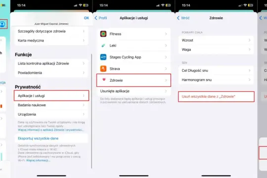 Jak usuwać aplikacje z iPhone: przejdź do Ustawień > Prywatność > Aplikacje i usługi > Zdrowie, a następnie usuń dane.