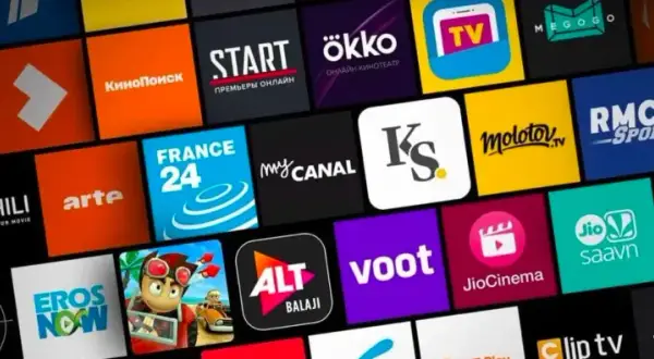 Wiele ikon aplikacji streamingowych na ekranie telewizora. Dowiedz się, jak pobrać aplikacje na telewizor, aby oglądać filmy i seriale.