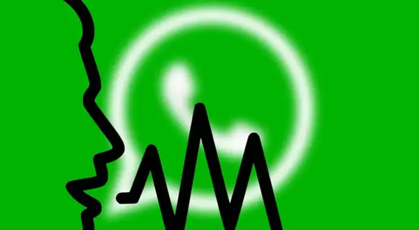 Profil osoby i fala dźwiękowa na tle logo WhatsApp. Dowiedz się, jak korzystać z WhatsAppa, wysyłając wiadomości głosowe.