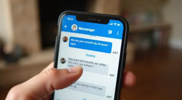 Palec dotyka ekranu telefonu z otwartym Messengerem, szukając opcji jak dezaktywować Messenger.