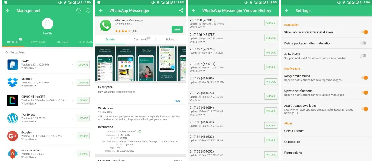 Ekran zarządzania aplikacjami na starym Androidzie, pokazujący listę aktualizacji, w tym jak zaktualizować Sklep Play.