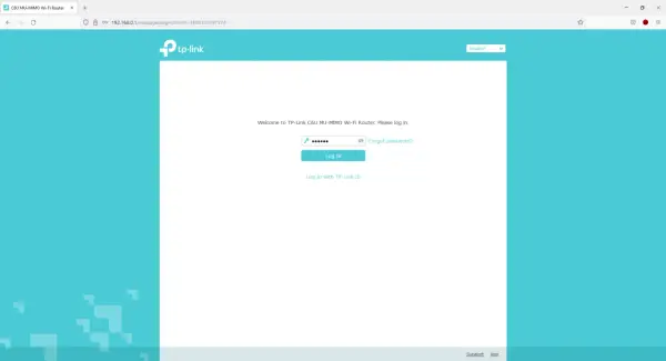 Ekran logowania routera TP-Link C6U MU-MIMO Wi-Fi. Tu zaczynasz, by dowiedzieć się, jak zaktualizować router TP-Link.