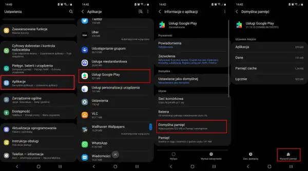 Jak zaktualizować Sklep Play? Wchodzimy w Ustawienia > Aplikacje > Usługi Google Play. Następnie wybieramy "Domyślna pamięć" i "Wyczyść pamięć".