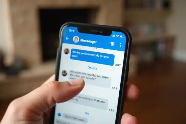 Palec dotyka ekranu telefonu z otwartym Messengerem, szukając opcji jak dezaktywować Messenger.