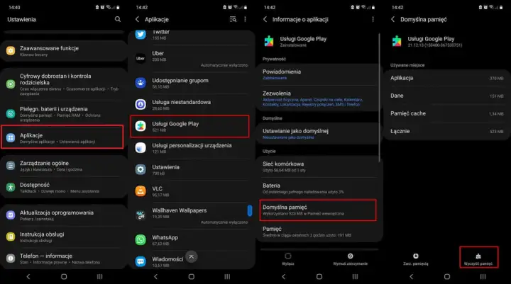 Jak zaktualizować Sklep Play? Wchodzimy w Ustawienia > Aplikacje > Usługi Google Play. Następnie wybieramy "Domyślna pamięć" i "Wyczyść pamięć".